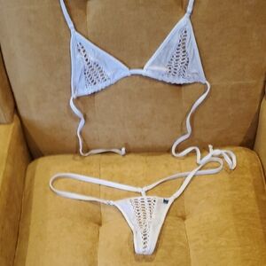 White Crochet Triangle Bikini Set - Women's Swimwear